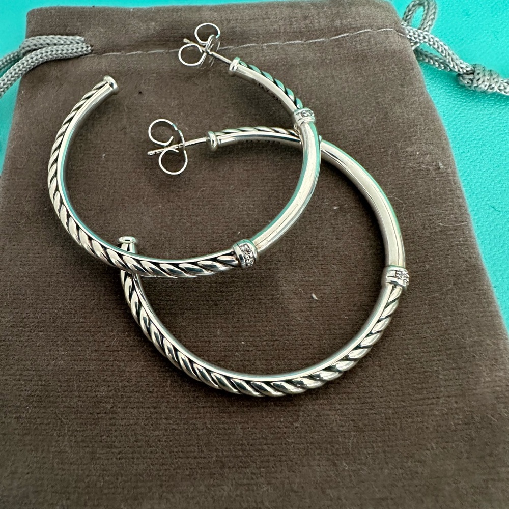 David Yurman Silver Hoop Earrings - Picture 11 of 14